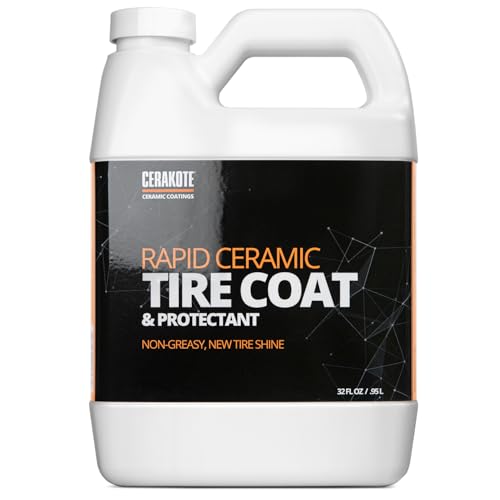 CERAKOTE® Rapid Ceramic Tire Coat - Long-Lasting Deep Black Tire Shine | Lasts up to 10X longer than traditional tire dressings with a natural satin and a no-sling ceramic finish. Car, truck, & SUV - size: 32 oz. Bottle