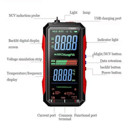 FS899S Smart Digital Multimeter,USB-C Rechargeable 6000 Counts RMS Tester | HD Color Screen Voltmeter with Voice Broadcast, NCV & Live Wire Detector for Automotive, Home & Industrial Repair