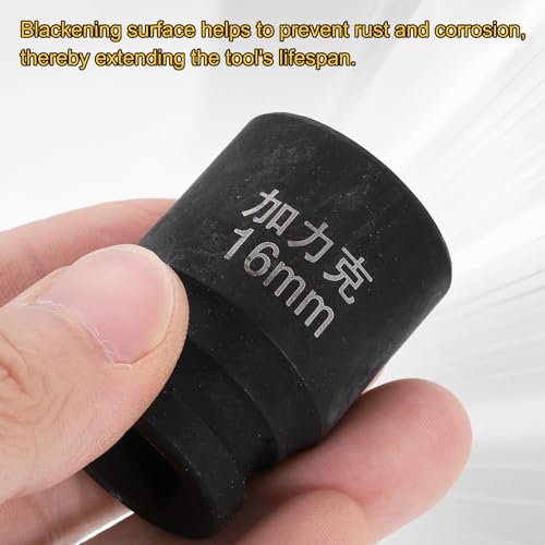 HARFINGTON 3pcs 4 Point Square Socket 1/2" Drive 16mm Metric Square Impact Socket CR-V Blackening Standard Wheel Sleeve Pneumatic Sleeve Tool for Auto Repair Mechanical Maintenance Home Use - size: 16mm