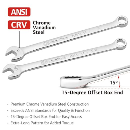 Ingersoll Rand 11-Piece Long Pattern Combination Wrench Set – SAE Sizes 1/4" to 7/8", Premium Chrome Vanadium Steel, 5° Offset Box End, Extra-Long Handles with Molded Storage Tray – 752058X - style: SAE Wrench