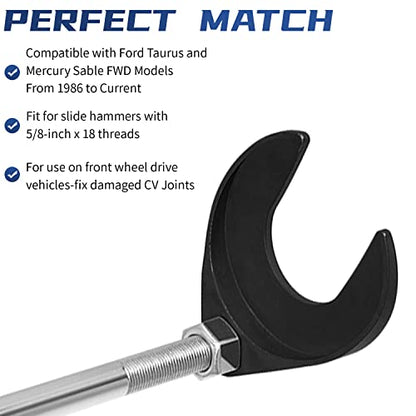 Sunluway Inner CV Axle Removal Tool 48mm with Nut, CV Joint Axle Removing Tool, Fits Slide Hammers with 5/8-inch x 18 Threads, for Use on Front Wheel Drive Vehicles