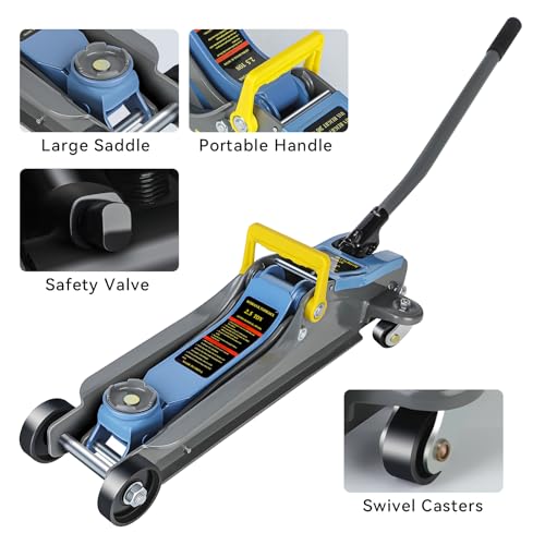 Larbanke 2.5T Floor Jack, Capable of Lifting from 3.35 Inches to 15.16 Inches, with Portable Handle Suitable for Safe Night Use, Low Profile Hydraulic Jack with Adjustable Oval Handle, Blue