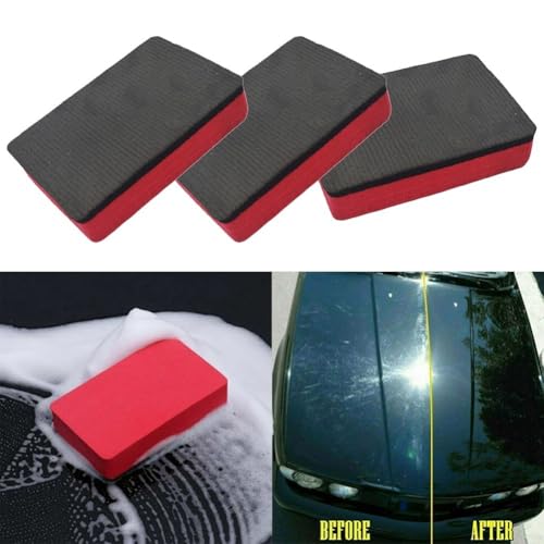 3Pcs Car Cleaning Clay Bar Pad Sponge Block Eraser for Paint Decontamination Removes Overspray Brake Dust Tree for sap Auto Detailing Kit Red Volcanic Mud