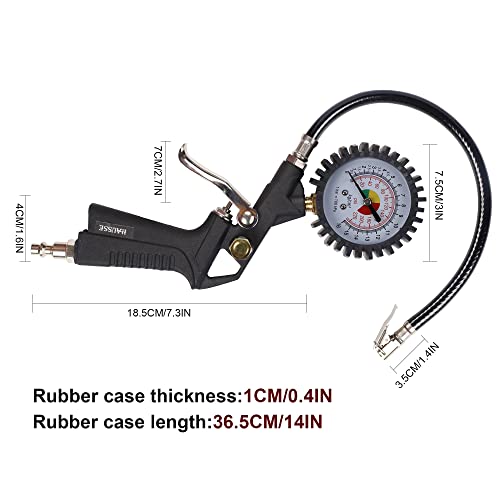 Hausse Heavy Duty Air Compressor Accessory Kit, Air Blow Gun and Air Hose Fittings, 1/4" NPT Air Tool Kit with 100 PSI Tire Inflator Gauge - size: Dial Gauge