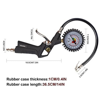 Hausse Heavy Duty Air Compressor Accessory Kit, Air Blow Gun and Air Hose Fittings, 1/4" NPT Air Tool Kit with 100 PSI Tire Inflator Gauge - size: Dial Gauge