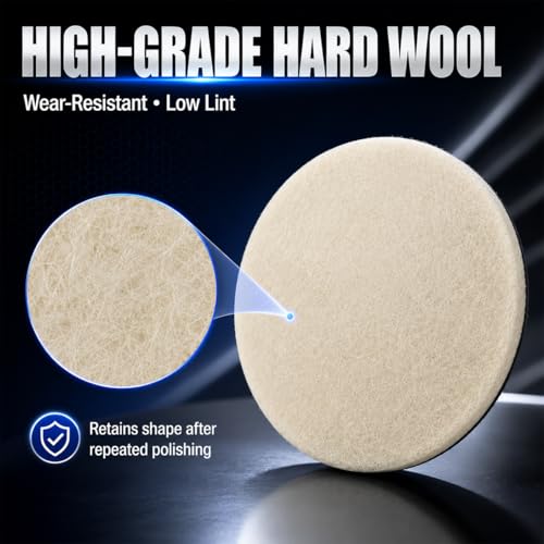 5PCS Car Glass Polishing Pads, 6-Inch Wool Felt Windshield Buffing Pad with Hook & Loop Back for Random Orbital Sander, Window Glass Scratch, Stubborn, Waterspots Removal Repair kit (6IN) - size: 6IN