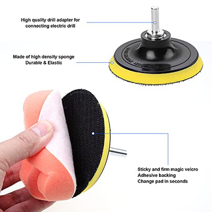 4 Inch Buffing Polishing Pads, 10 Pcs Drill Polishing Kit, Compound Buffing Sponge Pads for Car Polishing, Waxing, Sealing Glaze, Polishing and Waxing