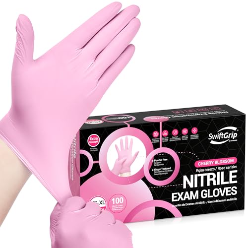 SwiftGrip Nitrile Exam Gloves, 4 Mil, Cherry Blossom, Food Safe Gloves Disposable Latex Free, Powder Free - size: Medium