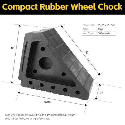 Heavy Duty Solid Rubber Wheel Chocks 2-Pack, Non-Slip Tire Stop Block with Built-in Handle – All-Weather Traction for Truck, RV, Trailer