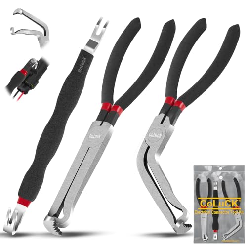 3Pcs Electrical Disconnect Pliers, Upgrade Electrical Connector Pliers, Automotive Electrical Connector Removal Tool, Automotive Electrical Terminal Connector Separator Removal Tool for Cars - color: Black, size: Straight and 60° 3Pcs