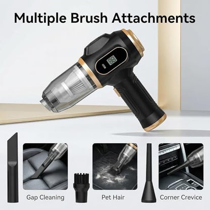 Handheld Car Vacuum, 21000Pa Cordless Vacuum with LCD Screen, Rechargeable Vacuum for Car Detailing, Home, Office, Pet Hair, Portable Vacuum Cleaner with 7-in-1 Cleaning Kit (Black)