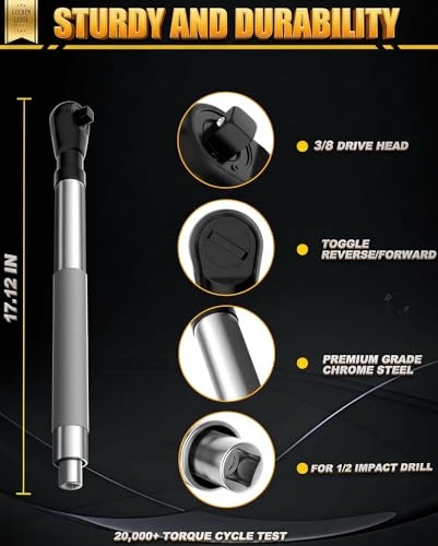 3/8" Offset Extension Wrench, Impact Ratchet Extender | for Electric Drill, 17" Long Reach Socket Adapter Set for Tight Spaces, 5-Piece Alloy Steel Tool Kit - style: 3/8"