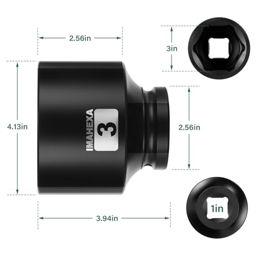 1" Drive Shallow Impact Socket,3 Inch SAE Jumbo Socket,CR-MO 6 Point for Easy Removal of Large Axle Nut（SAE) - size: 1 Inch Shallow 3", style: 1"Drive Shallow Impact Socket