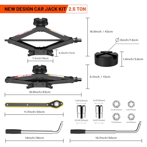 IMAYCC Car Jack Kit 2.5 Ton, Universal Scissor Car Jack, Portable Tire Changing Kit for Car SUV MPV