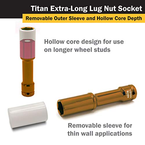Titan 21119 1/2-Inch Drive x 19mm Non-marring Impact Extra-Long Lug Nut Socket - size: XL 19mm