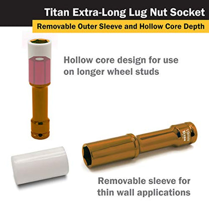Titan 21119 1/2-Inch Drive x 19mm Non-marring Impact Extra-Long Lug Nut Socket - size: XL 19mm