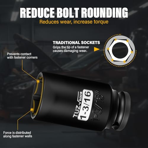 1/2 Inch Drive 1-3/16 Inch Deep SAE 6 Point CR-MO Impact Socket | Radius Corner Design,Square Chamfered Opening,Axle Nut Impact Grade Socket for Easy Removal - size: 1/2” Drive 1-3/16 Deep, style: 1/2" Drive Deep Socket