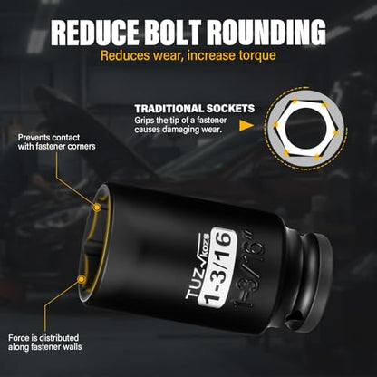 1/2 Inch Drive 1-3/16 Inch Deep SAE 6 Point CR-MO Impact Socket | Radius Corner Design,Square Chamfered Opening,Axle Nut Impact Grade Socket for Easy Removal - size: 1/2” Drive 1-3/16 Deep, style: 1/2" Drive Deep Socket
