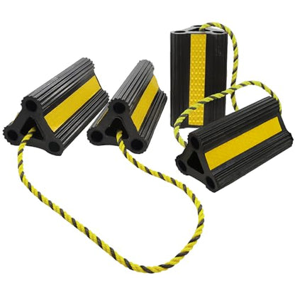 Wheel Chocks for Travel Trailers Camper RV Truck Car, Solid Rubber Sturdiness Heavy Duty Simple Easy to Use, Tires Chock Block Stopper with Nylon Rope Yellow Reflective Tape [8.2" 2pair/4pack] - size: 8.2" 2pair