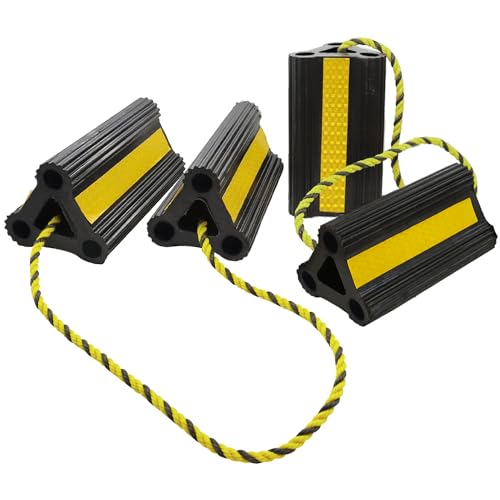 Wheel Chocks for Travel Trailers Camper RV Truck Car, Solid Rubber Sturdiness Heavy Duty Simple Easy to Use, Tires Chock Block Stopper with Nylon Rope Yellow Reflective Tape [8.2" 2pair/4pack] - size: 8.2" 2pair