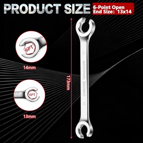 Flare Nut Wrench, 13mm x 14mm Double Open End Metric Wrench for Removing and Replacing Nuts for Automotive Repairs and Household Maintenance - size: 13mm x 14mm