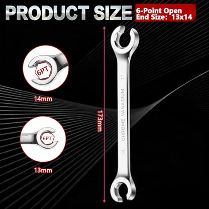 Flare Nut Wrench, 13mm x 14mm Double Open End Metric Wrench for Removing and Replacing Nuts for Automotive Repairs and Household Maintenance - size: 13mm x 14mm