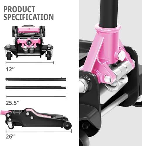 PM PERFORMOTOR Low Profile Hydraulic Trolley Service/Floor Jack, 4 Ton (8000 lbs) Capacity, Lifting Range 4.5"-20", Pink, PM-TOL-FJ40-PK - color: Pink