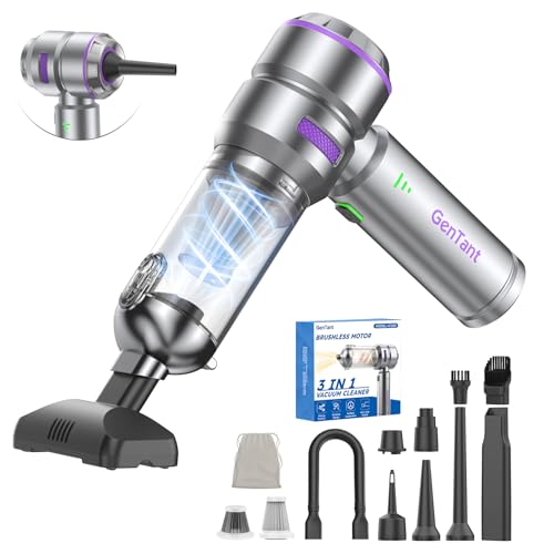 Car Vacuum Portable Cordless, Handheld Vacuum Cordless, Mini Vacuum 18000Pa High Power 4-in-1 with Brushless Motor, Air Duster, Air Blower & Air Pump for Car Detailing, Home, Office & Pet Hair - color: Silver/Purple