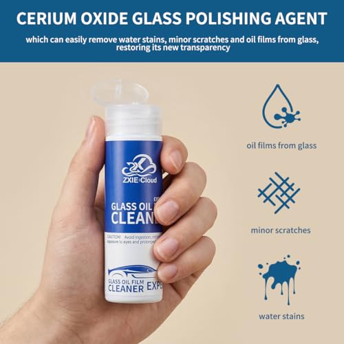 Glass Polish kit,1.69 Fl Oz cerium oxide glass polish compound with polishing brush,glass scratch remove,Oil Film Cleaner,Glass Cleaner, Removes Stains and Water Spots, for Cars Glass and Mirror - size: 1.69 Fl Oz (Pack of 1)