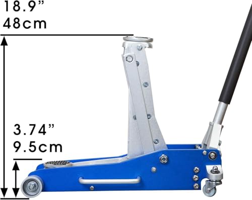 3 Ton (6,600 lbs) Low Profile Aluminum Hydraulic Racing Floor Jack with Dual Piston Quick Lift Pump, Lifting Range 3.74" to 18.9", for Cars, Trucks and SUVs, Blue - color: blue