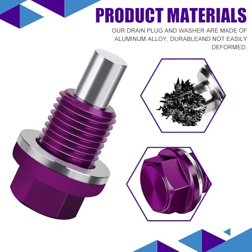 M14×1.5 Magnetic Oil Drain Plug, Transmission Oil Plug, Oil Pan Sump Drain Nut Bolt Screw Repair Kit, Car Magnetic Oil Drain Plug Removal Tool for Honda, Mazda, Suzuki, Jeep, Odyssey - color: Purple