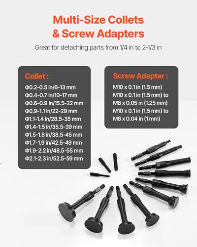 VEVOR Blind Hole Bearing Puller Set, 16-in-1 Inner Bearing Race and Seal Extractor Kit, 16 PCS Slide Hammer Pilot Insert Inner Internal Bearing Removal Tool Set with 10 Split Collets and Counterstay - color: Silver + Black