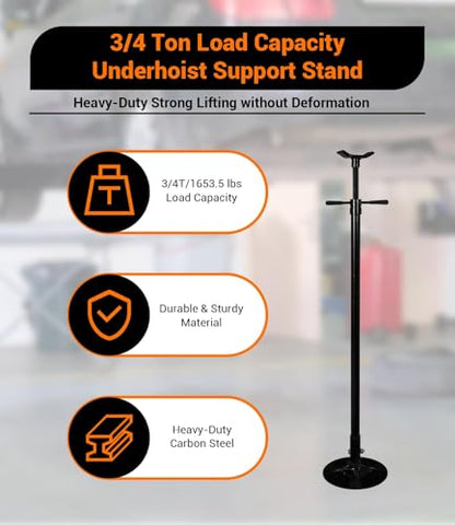 2PACK Underhoist Support Stand, 3/4 Ton Jack Stand, Under Hoist Stand for Vehicle Lifting & Support, 1655Lbs Capacity, Lifting from 38.4 to 75.4Inch, - color: Black | Round Base