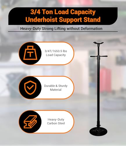 2PACK Underhoist Support Stand, 3/4 Ton Jack Stand, Under Hoist Stand for Vehicle Lifting & Support, 1655Lbs Capacity, Lifting from 38.4 to 75.4Inch, - color: Black | Round Base