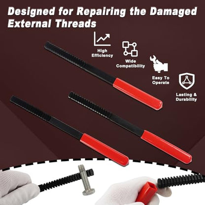 3Pcs Thread File Set, Thread Restoring Chaser Files Metric and SAE | Thread Restorer File Set High Carbon Steel Thread Repair Tool for Thread Repair File Set, Thread Cleaner Tool - size: 3pcs Thread File
