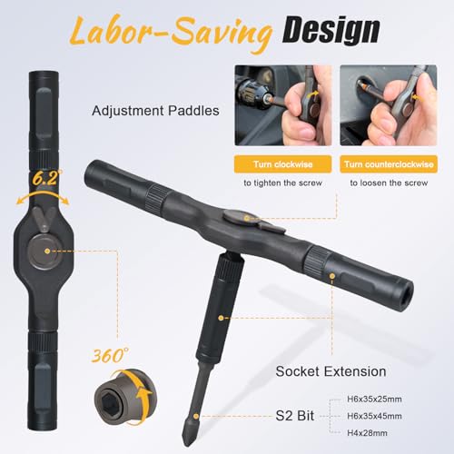 66 in 1 Magnetic Ratchet Screwdriver Set With Case | Multi-Bit Repair Tool Kit, S2 Alloy Steel Bits, T-Handle, Suitable for Home Daily Repair, DIY, PC, Electronics, Car, Bike - size: 66 in 1