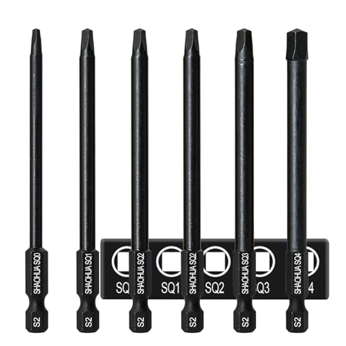 6PCS Square Drive Bits, SQ0/1/2/3/4 Allen Wrench Screwdriver Set, 4 Inch（100mm) Square Impact Driver Bits, 1/4 Hex-Shank Pocket Hole Screw Drill Bit, Magnetic Screwdriver for Appliances Repairs - style: E. Square Screwdriver Bits