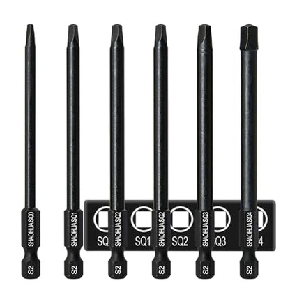 6PCS Square Drive Bits, SQ0/1/2/3/4 Allen Wrench Screwdriver Set, 4 Inch（100mm) Square Impact Driver Bits, 1/4 Hex-Shank Pocket Hole Screw Drill Bit, Magnetic Screwdriver for Appliances Repairs - style: E. Square Screwdriver Bits