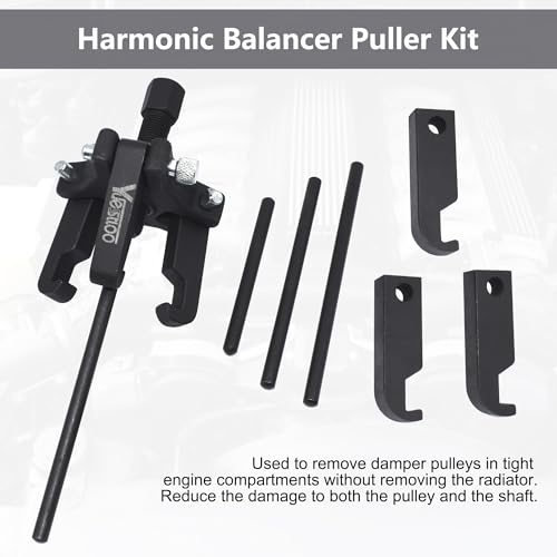 Harmonic Balancer Damper Pulley Puller Kit | Compatible with Ford GM Chrysler Cadillac Chevy, Adjustable Upgraded 3-Jaw Puller for Harmonic Damper & Balancer Removal - color: Black Case