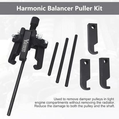 Harmonic Balancer Damper Pulley Puller Kit | Compatible with Ford GM Chrysler Cadillac Chevy, Adjustable Upgraded 3-Jaw Puller for Harmonic Damper & Balancer Removal - color: Black Case
