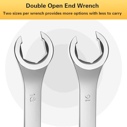 Auniwaig 16mm x 18mm Flare Nut Wrench Metric Double Open End | 15° Offset Ends, For Auto, Household, DIY Repairs - size: 16x18mm