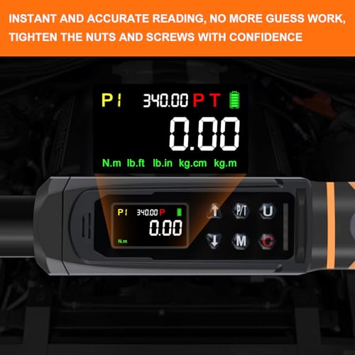 Uharbour 1/2" Drive Digital Torque Wrench 3.8-250.8 Ft.lb | ±1% Accuracy Wrench with Vibration, Buzzer & LED Alert for Car & Moto - size: 1/2" Drive 3.8-250.8 ft.lbs