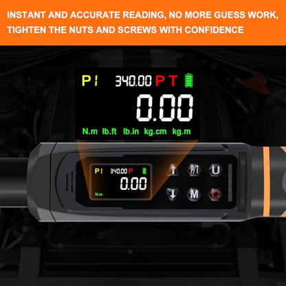 Uharbour 1/2" Drive Digital Torque Wrench 3.8-250.8 Ft.lb | ±1% Accuracy Wrench with Vibration, Buzzer & LED Alert for Car & Moto - size: 1/2" Drive 3.8-250.8 ft.lbs