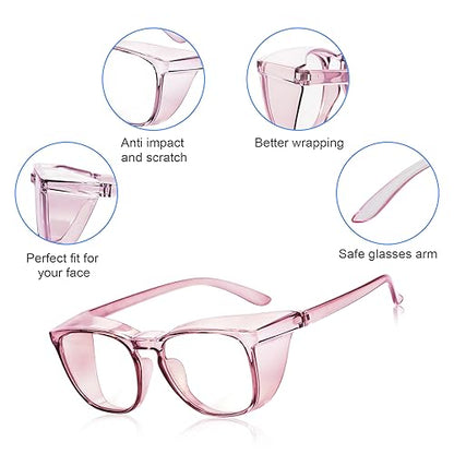 Stylish Safety Glasses Goggles for Women Girls Anti-fog Glasses Protective Eyewear Clear Glasses - color: Pink
