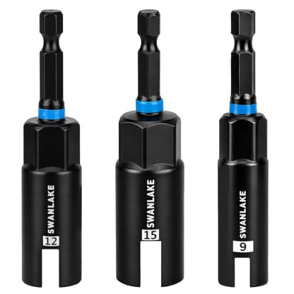 3-Piece Wing Nut Driver Set, 9mm, 12mm, 15mm, 1/4 Inch Hex Shank Power Nuts Driver Bit, Wing Nut Socket for Eye Bolt, Hook Bolt Installation, Wire Twisting - style: Wing Nut Driver Set