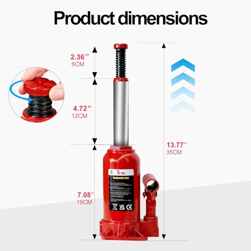 5 Ton Hydraulic Welded Bottle Jack, 8000 lb Capacity Automotive Lift Jack for Car, Pickup Truck, RV and Auto Repair, 7.3" to 14" Lifting Range - size: 5 Ton