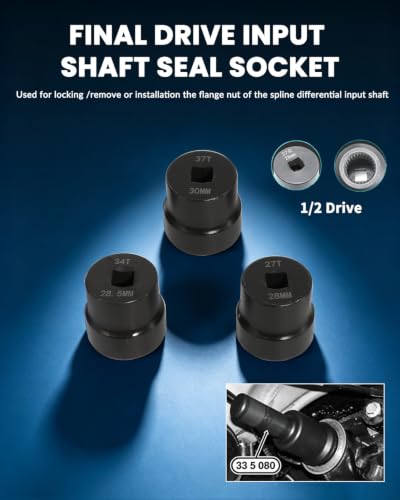 DPTOOL Rear Drive Axle Differential Installer Remover Tool Kit for BMW | with 27/34/37 Teeth Socket M2 M3 M4 M5 E70 E90 E91 E92 X3 X5 X6 RWD 4WD 7 Series Replace 335040 335050 335060 335080 230020 - size: 9PC