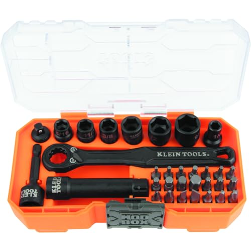 Klein Tools 65300 KNECT 32-Piece Pass Through Socket Set, SAE Impact Set with MODbox Case, 1/4-Inch Drive, Sockets, Bits and Accessories - style: 32-Piece