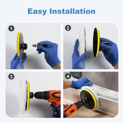 S SATC Wool Polishing Buffing Pad Car Buffer Polisher Pads Kit with 4PCS 6 Inch Buffing Pad M14 Drill Adapter and Hook and Loop Back, Drill Polisher Attachment for Car Polishing, Waxing - size: 6 Inches-6PCS