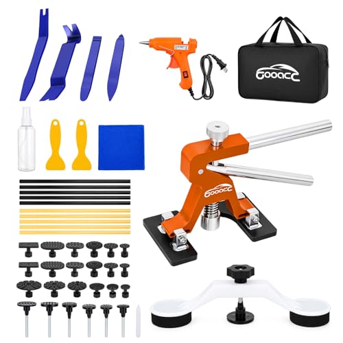 GOOACC 45 PCS Car Dent Puller Paintless Dent Repair Kit Adjustable Lifter White Bridge Pullers Glue Gun & Stick Auto Trim Removal Tool for Car Refrigerator Dents Hail Damage Door Body Ding - color: 45PCS Dent Puller Kit